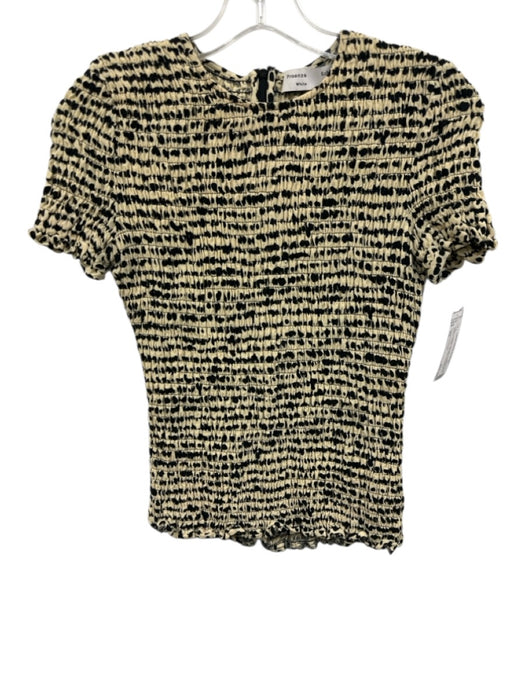Proenza Schouler Size XS Cream & Black Viscose Smocked Short Sleeve Printed Top Cream & Black / XS