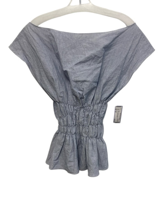 Marble Size XS Blue Linen Blend Boat Neck Sleeveless Elastic Waist Top Blue / XS