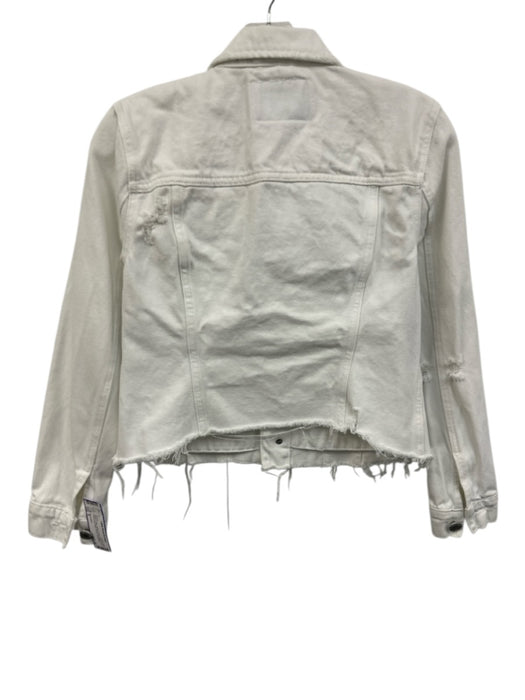 Blank NYC Size S White Cotton Button Front Frayed Hem Distressed Detail Jacket White / S