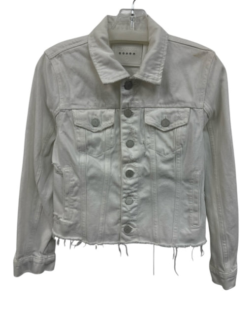 Blank NYC Size S White Cotton Button Front Frayed Hem Distressed Detail Jacket White / S
