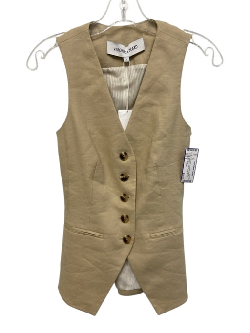 Veronica Beard Size 0 Beige Linen Blend Sleeveless Button Front Faux Pockets Top Beige / 0