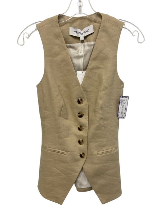 Veronica Beard Size 0 Beige Linen Blend Sleeveless Button Front Faux Pockets Top Beige / 0