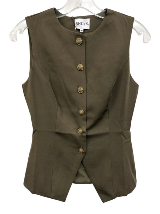 SNDYS. Size XS Olive Poly Blend Button Front Sleeveless Top Olive / XS