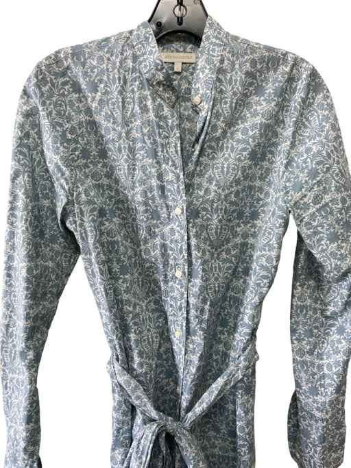 Ann Mashburn Size S Blue & White Cotton Button Up Wrap Detail Floral Print Top Blue & White / S