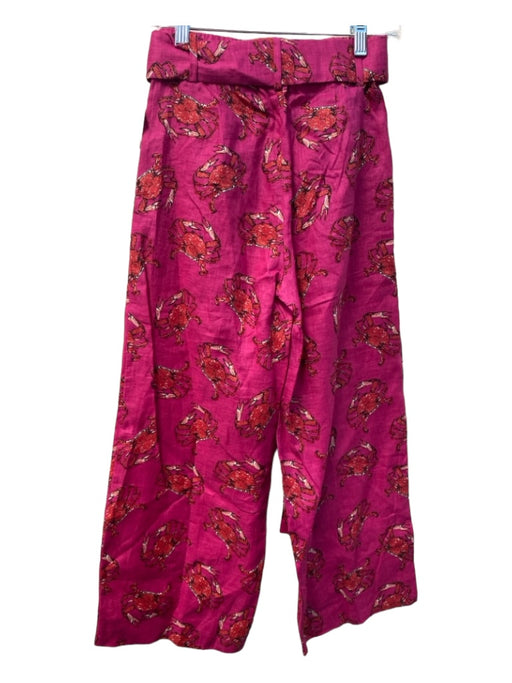 J Crew Size 00 Pink & Red Linen High Waist Wide Leg Belted Crab Pants Pink & Red / 00