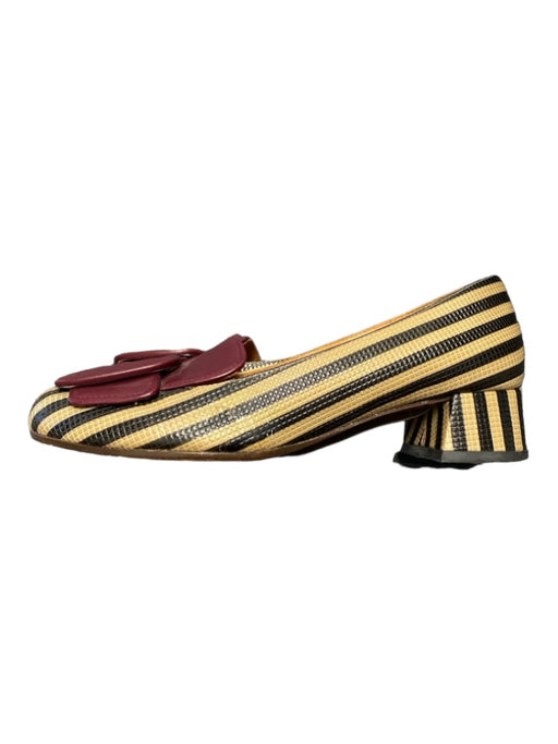 Chie Mihara Shoe Size 36 Black, Tan & Red Leather Square Toe Striped Shoes Black, Tan & Red / 36