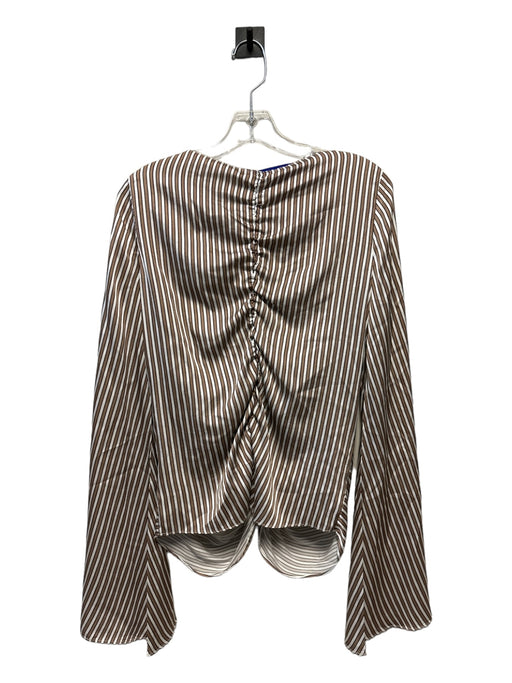 Caroline Constas Size XS Brown & White Silk Long Sleeve Striped Top Brown & White / XS