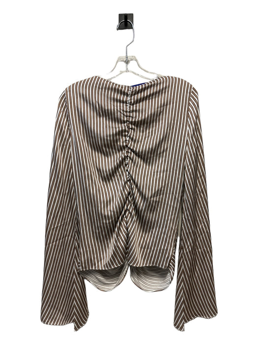 Caroline Constas Size XS Brown & White Silk Long Sleeve Striped Top Brown & White / XS