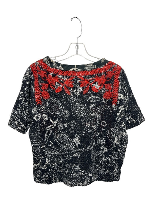 Isabel Marant Size 38 Black & Red Cotton Crochet Lace Embroidered Top Black & Red / 38