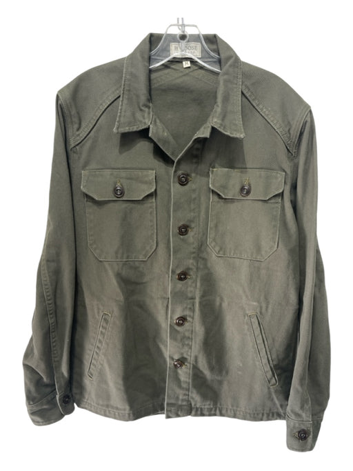 H. Goose Size M Olive Cotton Blend Solid Button Up Men's Jacket M