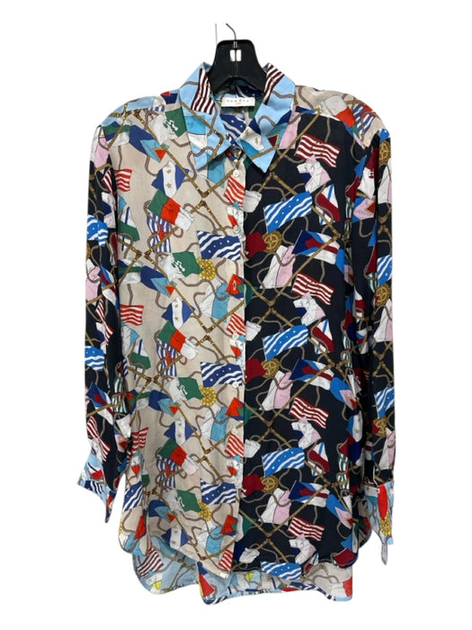 Sandro Size 0 Blue, White & Multi Missing Fabric Nautical Long Sleeve Top Blue, White & Multi / 0