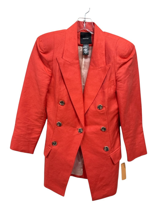 Smythe Size 0 Watermelon Linen & Silk Double Breast Shoulder Pads Twill Jacket Watermelon / 0