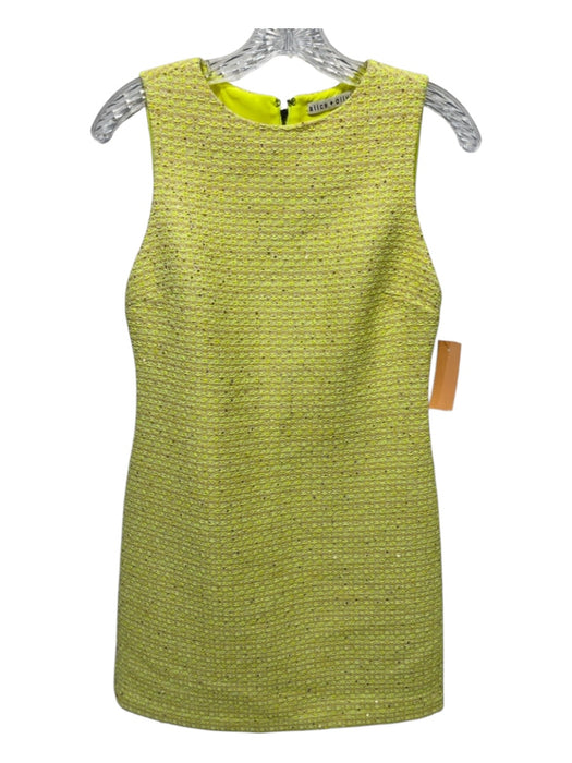 Alice + Olivia Size 0 Neon Yellow Cotton & Polyester Tweed Sleeveless Dress Neon Yellow / 0