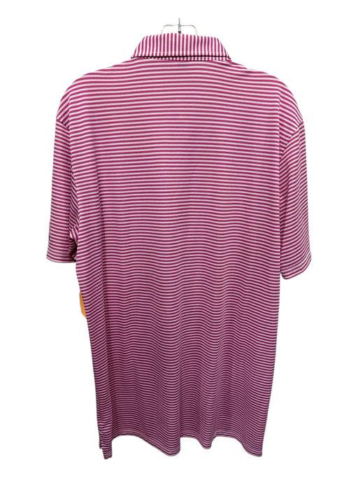 Holderness & Bourne Size L Pink & White Synthetic Striped Polo Short Sleeve Pink & White / L