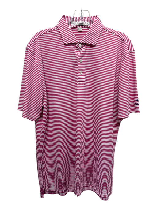 Holderness & Bourne Size L Pink & White Synthetic Striped Polo Short Sleeve Pink & White / L