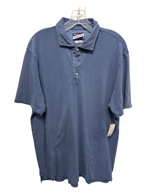 Johnnie O Size L Blue Cotton Solid Polo Men's Short Sleeve Blue / L