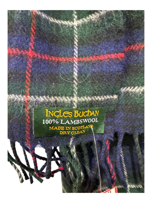 Ingles Buchan Green, White, Red Lambs Wool check Fringe Edging scarf Green, White, Red / One Size