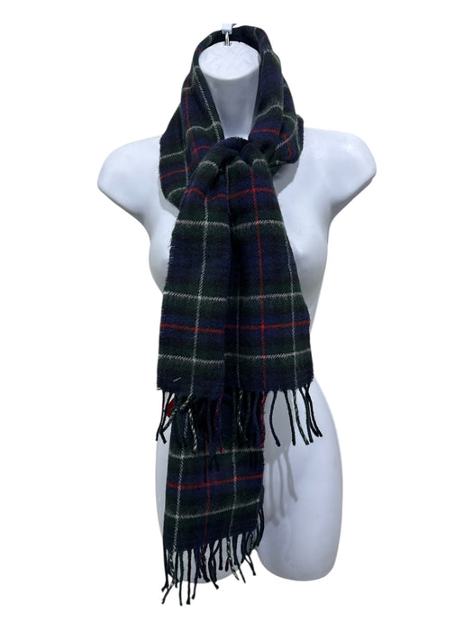 Ingles Buchan Green, White, Red Lambs Wool check Fringe Edging scarf Green, White, Red / One Size