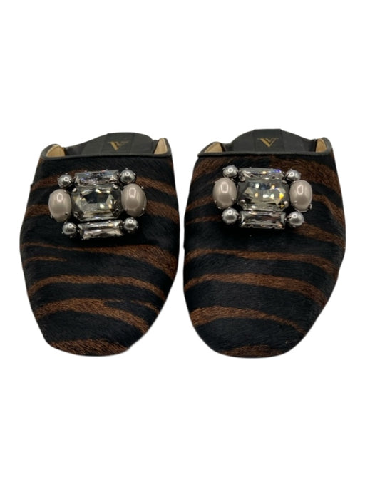 Saanah Shoe Size 36 Brown & Black Pony Hair Faux Pearl Animal Print Mules Brown & Black / 36