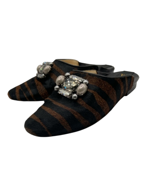 Saanah Shoe Size 36 Brown & Black Pony Hair Faux Pearl Animal Print Mules Brown & Black / 36