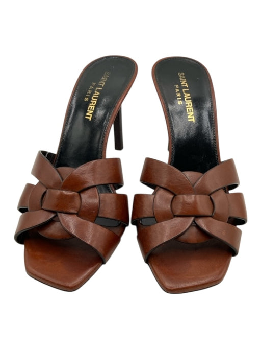 Saint Laurent Shoe Size 36 Brown Leather Upper Braided Design Square Toe Sandals Brown / 36