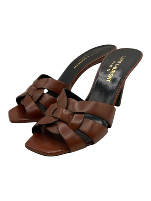Saint Laurent Shoe Size 36 Brown Leather Upper Braided Design Square Toe Sandals Brown / 36