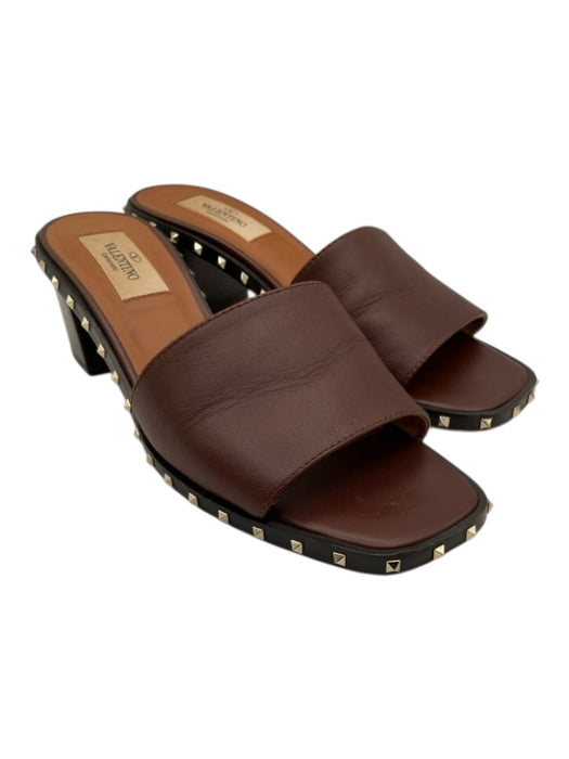 Valentino Garavani Shoe Size 36 Brown & Black Leather Upper Rockstud Sandals Brown & Black / 36
