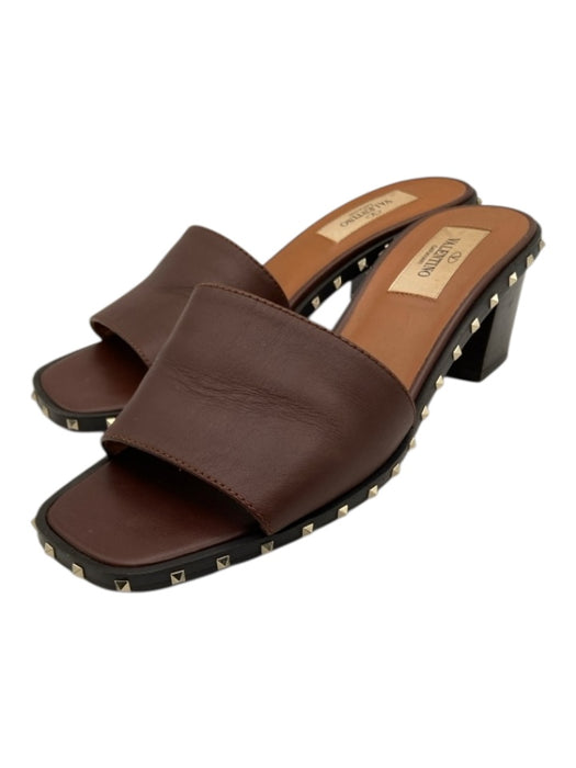 Valentino Garavani Shoe Size 36 Brown & Black Leather Upper Rockstud Sandals Brown & Black / 36