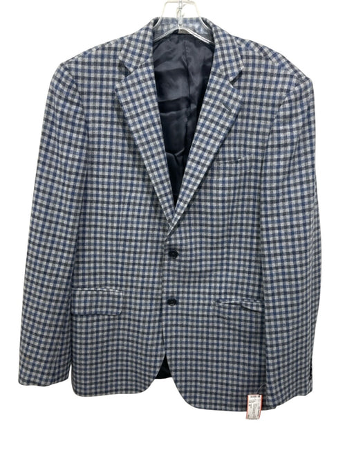 Tombolini Gray & Blue Wool Blend Plaid notched 2 Button Men's Blazer Gray & Blue / 50