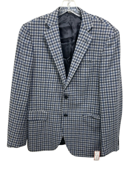 Tombolini Gray & Blue Wool Blend Plaid notched 2 Button Men's Blazer Gray & Blue / 50