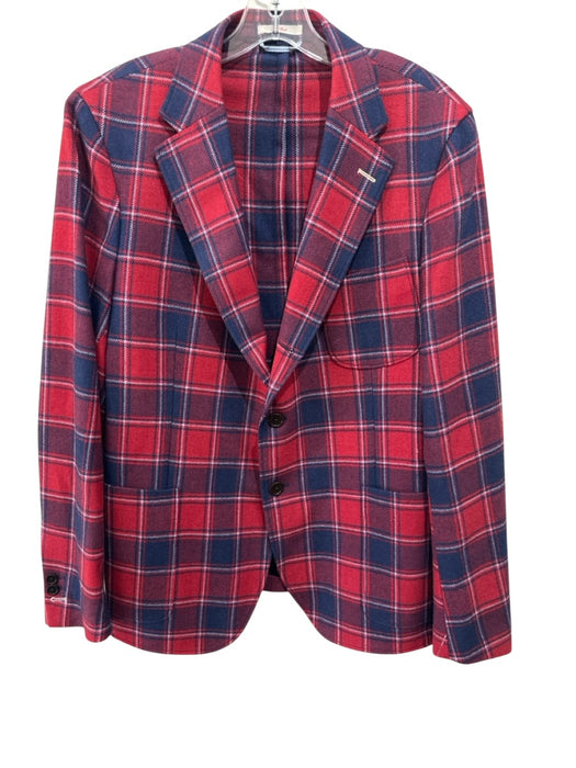Gant Red & Blue Wool Plaid Patch Pocket 2 Button Men's Blazer Red & Blue / 52
