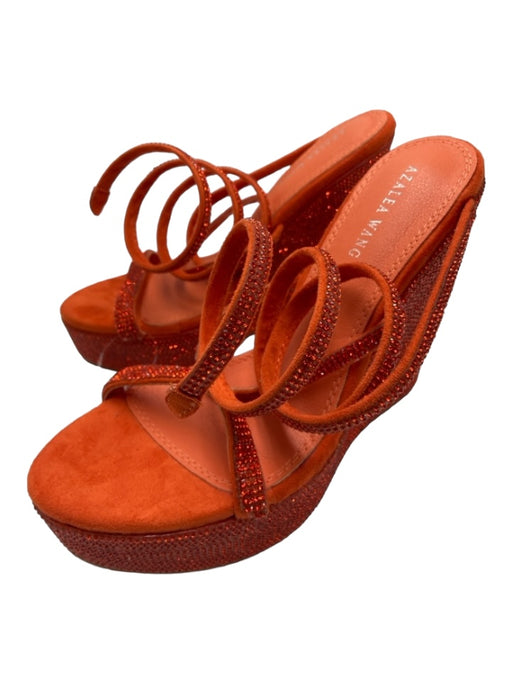 AZALEA WANG Shoe Size 7.5 Orange Suede Rhinestone Wrap Open Toe Platform Wedges Orange / 7.5