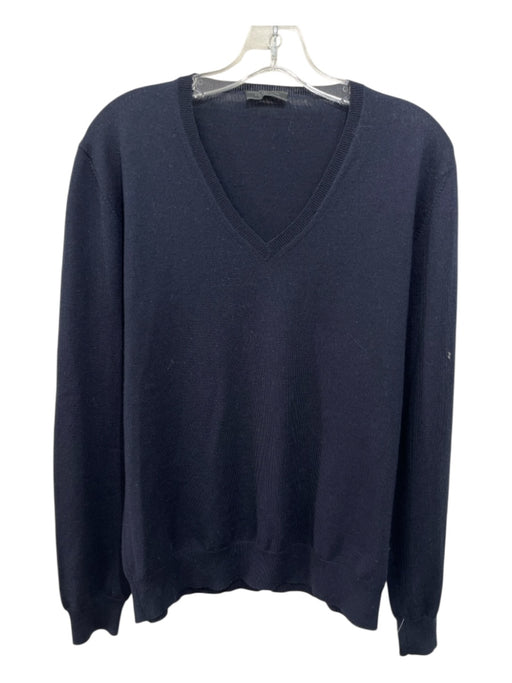 Prada Size 52 Navy Merino Wool Solid V Neck Men's Sweater Navy / 52