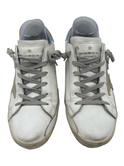 Golden Goose Shoe Size 40 White & Light Blue Leather Low Top Distressed Sneakers White & Light Blue / 40