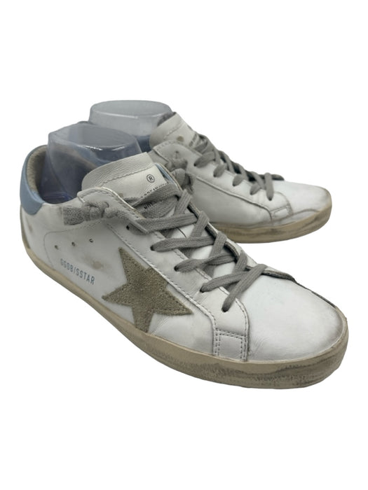 Golden Goose Shoe Size 40 White & Light Blue Leather Low Top Distressed Sneakers White & Light Blue / 40