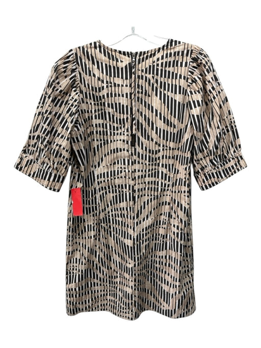 Marie Oliver Size Small Tan, White, Black Cotton Short Puff Sleeve V Neck Dress Tan, White, Black / Small