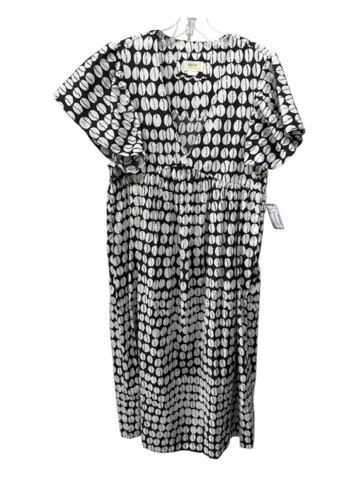 Maeve Size XS White & Brown Cotton Short Ruffle Sleeve Coffee Bean Print Dress White & Brown / XS