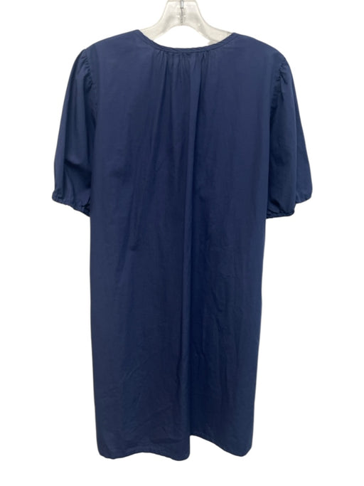 Ex Voto Vintage Size S Navy Cotton high v neck Short Puff Sleeve Dress Navy / S