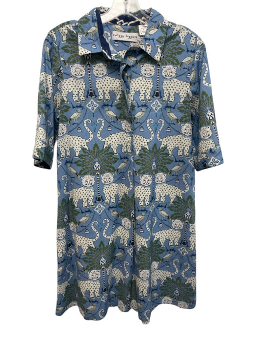 Dizzy Lizzie Size M Blue, Green & White Cotton Safari Animal Print Dress Blue, Green & White / M