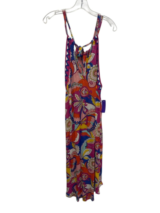 Trina Turk Size S Blue, mangenta & multi Rayon Sleeveless V Neck Dress Blue, mangenta & multi / S