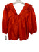 Harshman Size S Orange Cotton V Neck & Back Ruffle Detail Puff 3/4 Sleeve Top Orange / S