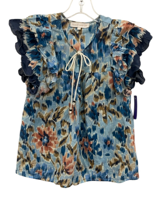 House of Harlow 1960 Size S Blue, Pink, Green Cotton V Neck string tie front Top Blue, Pink, Green / S