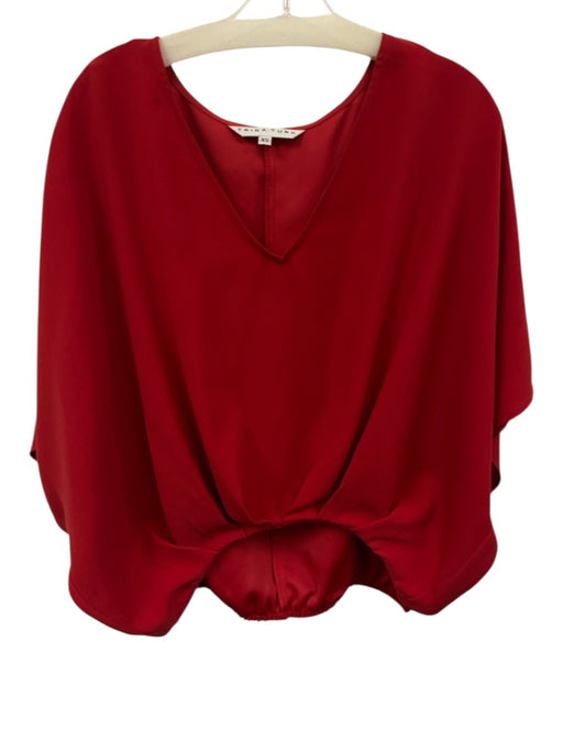 Trina Turk Size XS Red Polyester Batwing V Neck Elastic Waist loose fit Top Red / XS