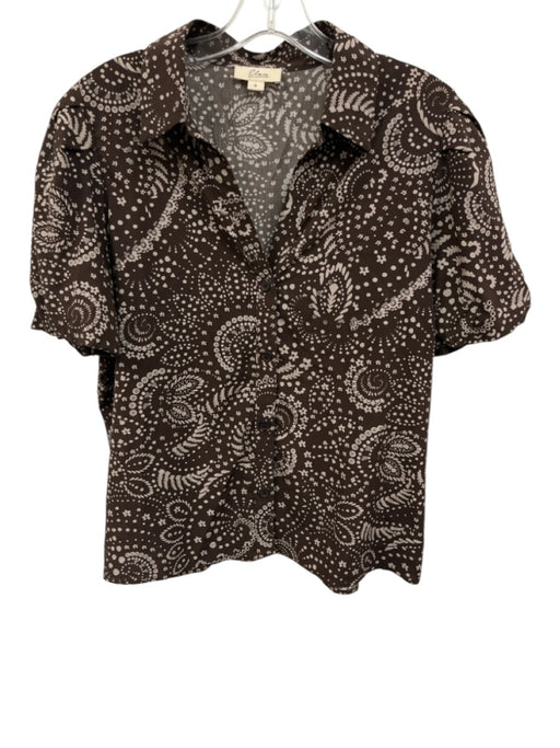 Elan Size S Brown & White Viscose Blend Collar V Neck Button Down Top Brown & White / S