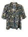 THML Size S Tan & Teal Polyester Blend Ruffle Collar V Neck Abstract Pattern Top Tan & Teal / S