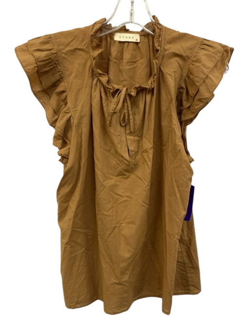 Stark X Size XS Tan Cotton Ruffle Tie Neck Key Hole Front Top Tan / XS