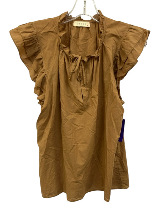 Stark X Size XS Tan Cotton Ruffle Tie Neck Key Hole Front Top Tan / XS