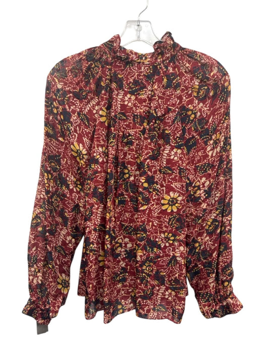Ba&sh Size S Red, Black & Yellow Viscose Abstract Floral Long Balloon Sleeve Top Red, Black & Yellow / S