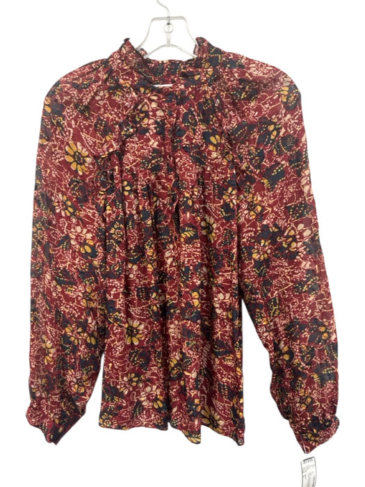 Ba&sh Size S Red, Black & Yellow Viscose Abstract Floral Long Balloon Sleeve Top Red, Black & Yellow / S
