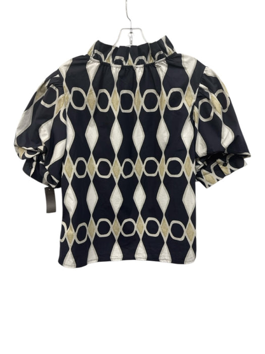 Sofia Size XS/S Dark Gray, White & Beige Cotton Blend Abstract Print Top Dark Gray, White & Beige / XS/S
